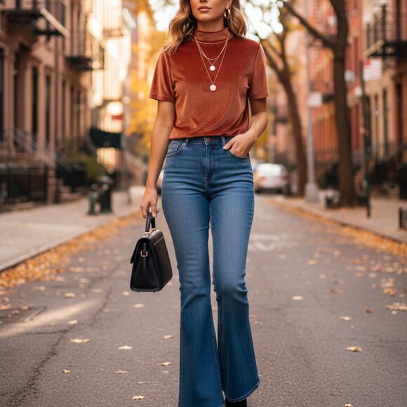 Madewell Velvet VelourTop Womens Small Burnt Orange Short Sleeve Boxy Mock Neck - Picture 13 of 13